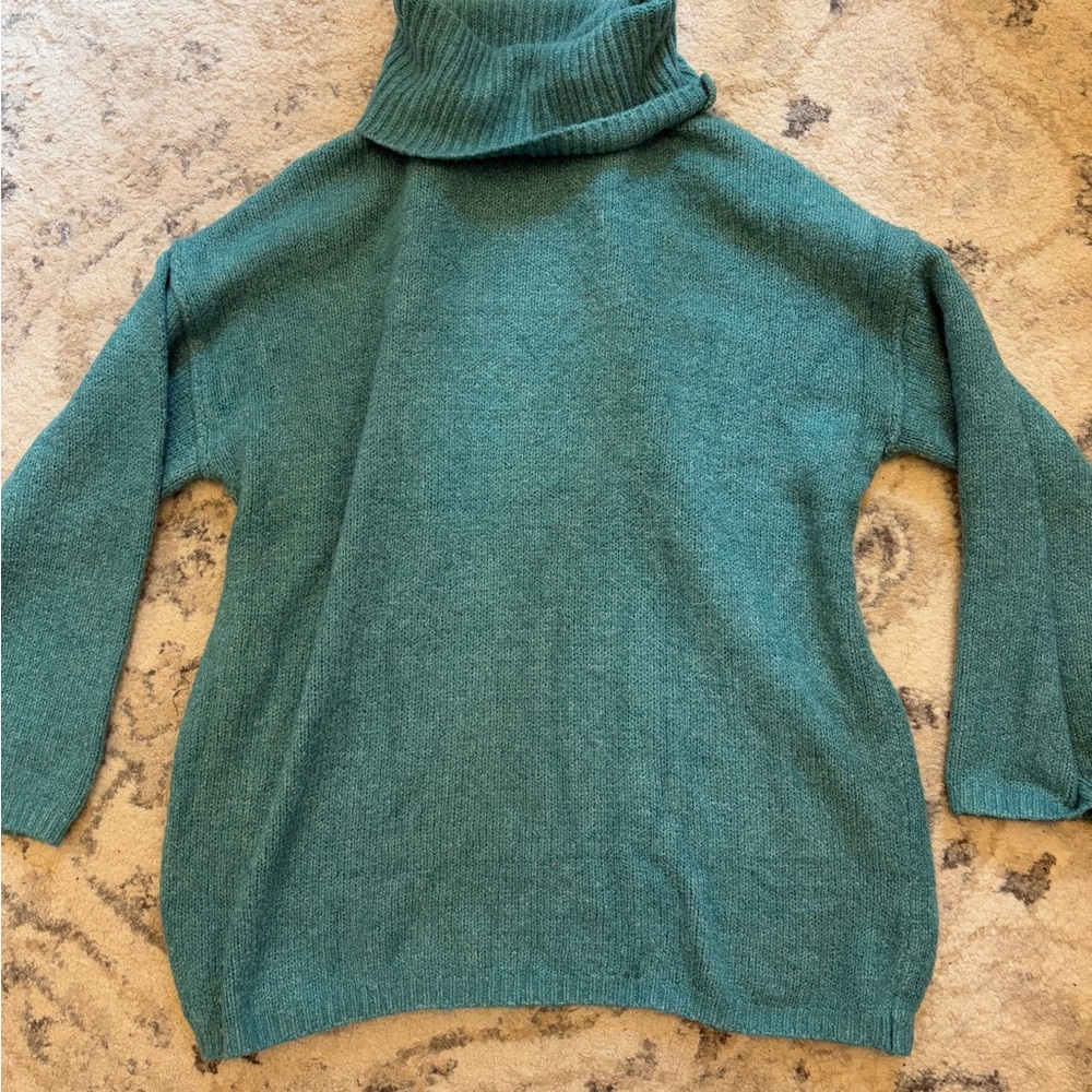 Teal Knit Cowl Neck Sweater with Relaxed Fit Size L